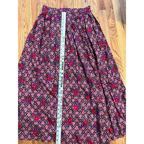 Herman Geist 8 Floral Print Long Pleated Maxi Skirt CottageCore Prairie Festival - Picture 2 of 4